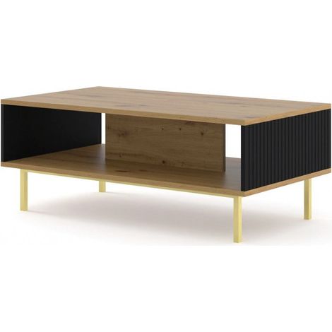 Table basse Ravenna avec cadre doré - Noir et beige - L 90 x P 60 x H 45 cm - Livraison gratuite (1/5)
