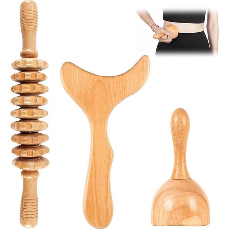 Kit de massage – Madérothérapie – Anti-cellulite – Drainage lymphatique – Bois naturel (Lot de 3)-AquaForge