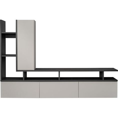 Ensemble meuble TV mural Tytan - Bois MDF cachemire et chêne graphite - 210 x 140 x 35 cm - Livraison gratuite (1/5)