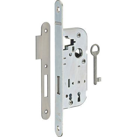 Serrure encastrable à clé pour porte intérieure – Pêne dormant 40mm – Acier embouti – Mécanisme 1 tour – 1 clé avec 6 variures