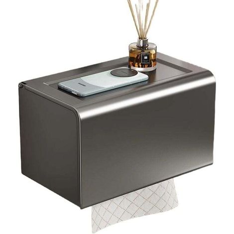 Porte-papier toilette avec étagère de rangement - Fixation par ventouse, sans perçage, en aluminium spatial antirouille et antidérapant (1/3)