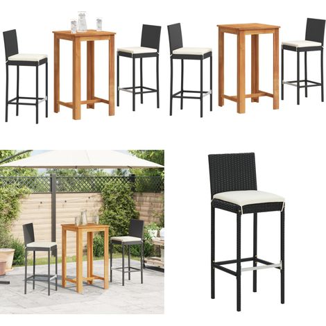 3-tlg. Gartenbar-Set Schwarz Massivholz Akazie und Poly Rattan - Gartenbar Set - Gartenmöbel - Essbereich Draußen - Outdoor Möbel - Balkon Deko - Home & Living (1/5)