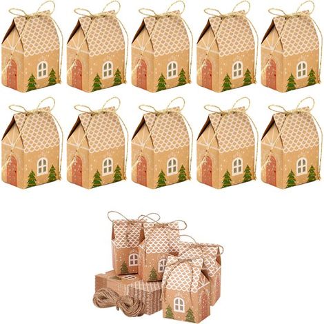 Set di 10 scatole regalo di Natale, mini scatole regalo di Natale in carta, scatola regalo in carta kraft, scatola regalo di pan di zenzero per feste, Natale (1/5)