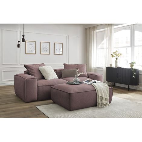 BOBOCHIC - Canapé droit fixe 3 places ultra moelleux BOHEME tissu chiné avec pouf Rose (1/5)