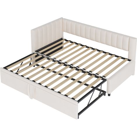 Letto a divanetto angolare multifunzione con letto estraibile 90 x 200 cm in velluto beige (1/5)