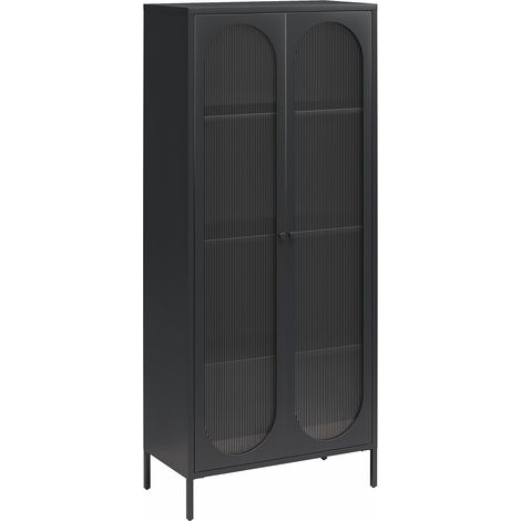 Luna Vitrine haute avec 2 portes vitrées en métal noir (1/5)
