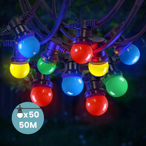 Guirlande lumineuse d'extérieur 50M multicolore IP65 – 50 bulbes LED E27 remplaçables – Pour grands espaces extérieurs (1/5)