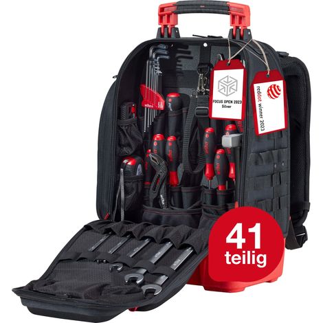 Wiha Mechaniker Werkzeugrucksack 41-tlg. I mit Mechaniker Grundausstattung I stabiler Standboden I mit Laptopfach I Taschen für Zubehör (45529) (1/5)