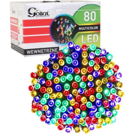 Guirnalda de luces LED multicolor para árbol de Navidad, 80 unidades, para uso en interiores, cable de 1,5 m de longitud, IP20. (1/5)