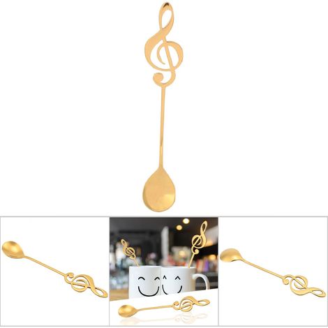 Cuillère à Dessert en Acier Inoxydable avec Note de Musique pour Café (Dorée) (1/5)