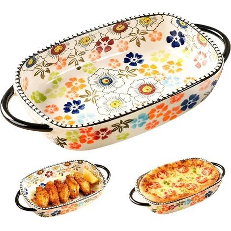 Plat à gratin en céramique 600ML: Plat rectangulaire de 23,8x13,2x5,2cm avec poignées, plat à four pour lasagnes, plats mijotés, tiramisu, résistant au four, micro-ondes et lave-vaissable (1/5)