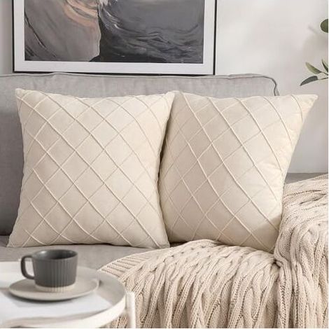 Set di 2 federe per cuscini in velluto con motivo a quadri in rilievo, federe per cuscini quadrati, stile europeo, decorative per il soggiorno (1/3)