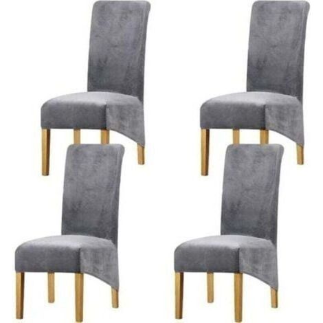 Housse de Chaise en Velours Housse Extensible Luxe pour Banquet Fête Restaurant 4 pcs Gris (1/4)