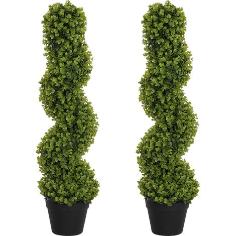 Set de 2 plantas artificiales de eucalipto en espiral de 90 cm con maceta, verde (1/5)