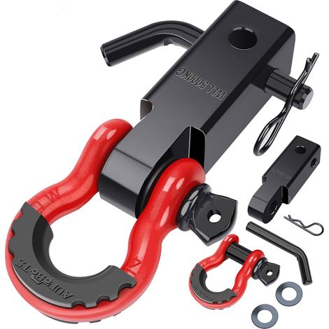 Récepteur d'attelage à manille 2", attelage de récupération robuste rouge noir, max 45 000 lb, avec manille 3/4", convient aux attelages récepteurs de 2", accessoires de remorquage tout-terrain pour c (1/5)