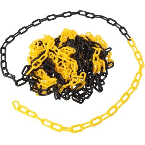 Chaîne de Barrière en Plastique 10mx6mm, Chaîne d'avertissement Bicolore Haute Visibilité, Chaînes de Barrière de Sécurité pour Contrôle de Foule Place de Parking (Noir Jaune)