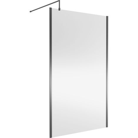 Nuie Outer Framed Wetroom Screen 1850mm High x 1200mm Wide with Support Bar 8mm Glass - Brushed Pewter (1/5)