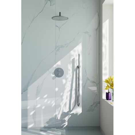 FugaFlow Eccelente Acces Ensemble de douche de tête encastré - rond - thermostatique - bras mural - douche de tête 25cm - douchette à main sur barre - (1/5)
