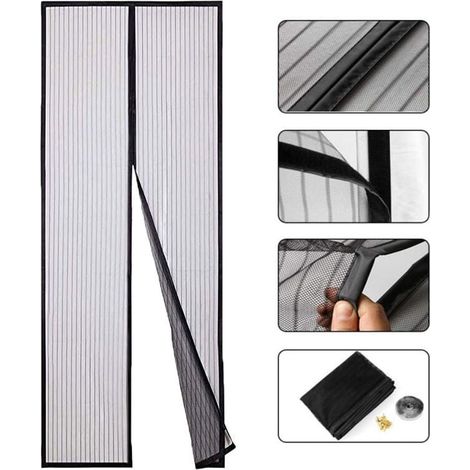 Magnetische Fliegengittertür nach Maß, 100 x 210 cm (39 x 83 Zoll), magnetische Fliegengittertür, automatisches Schließen, haustierfreundlich, für Flurtüren, Schwarz (1/4)