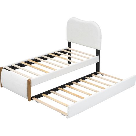 Lit rembourré avec lit gigogne pratique, design minimaliste, Blanc -90x200 cm (1/5)