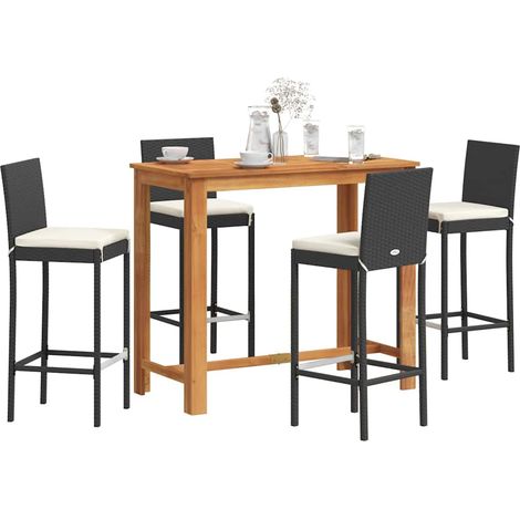 Ensemble de bar de jardin 5 pcs-Bar d'extérieur noir bois massif acacia rotin 828111 (1/5)
