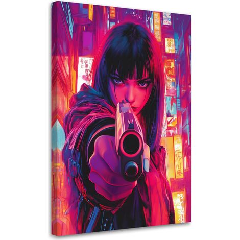Quadro su tela, Donna con pistola Cyberpunk - 40x60 (1/3)