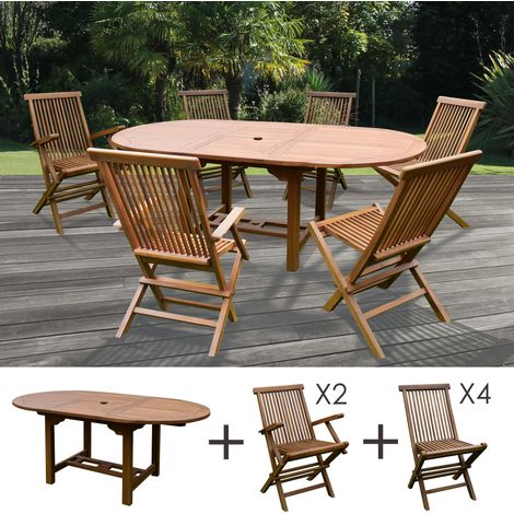 Table de jardin 160/210x100x75cm + lot de 4 chaises + 2 fauteuils