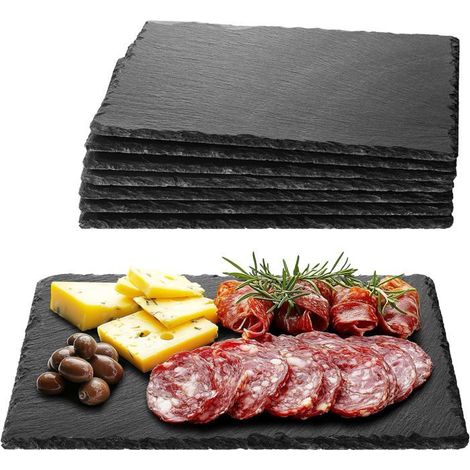 Ensemble de 8 plateaux rectangulaires en ardoise naturelle 30x20 cm pour fromages et tapas - Service (1/5)