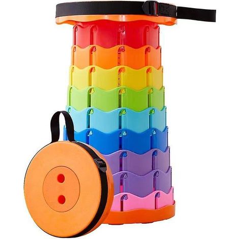 Tabouret télescopique pliable portable en plastique léger, idéal pour faire la queue dans le métro, le camping et la pêche en extérieur, avec sac de transport ( ) (1/2)