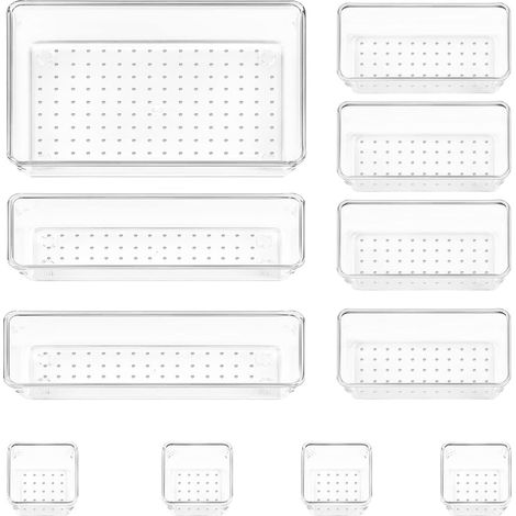 Lot de 11 Bacs de Rangement Tiroir – Organiseurs Tiroirs en Plastique Transparent avec 4 Tailles – Boîtes de Rangement Empilables pour Maquillage, Bureau, Salle de Bain, Cuisine (1/5)