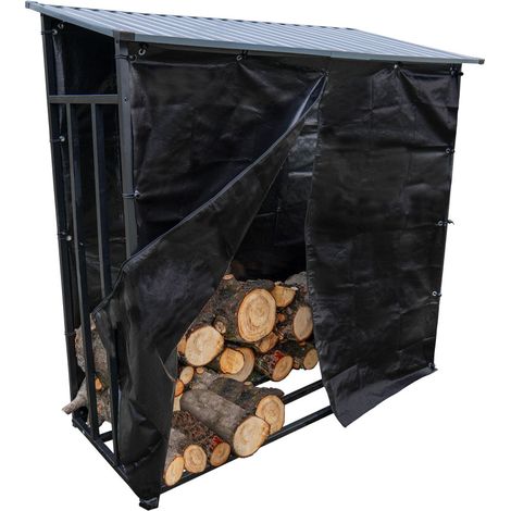 Étagère à bûches Toit incliné - capacité 3 stères - Longueur 186 cm - Abri bois range buches Extérieur - Bâche de protection