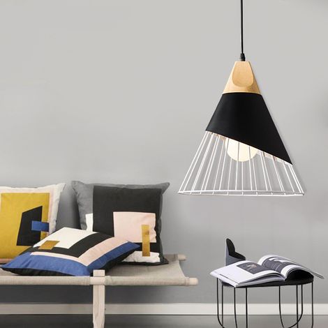 Suspension vintage, design bois et métal, plafonnier industriel, luminaire, suspension, abat-jour, 27, applique murale, éclairage pour salle à manger, cuisine, noir