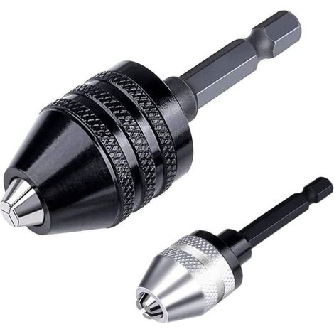 2-Piece 0.3-6.5 mm 6.35 mm (1/4") Keyless Drill Bit Hex Chuck Quick Change Adapter Converter (1/5)
