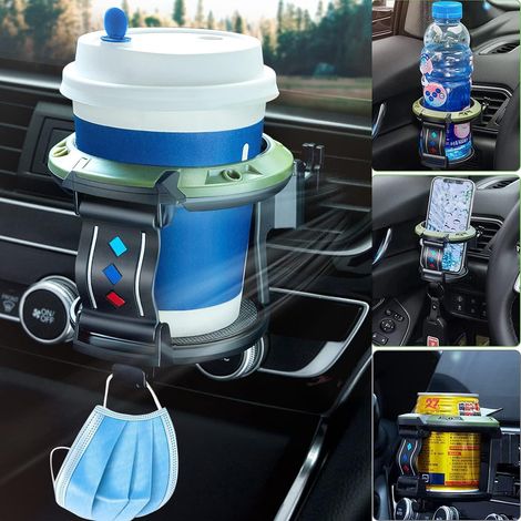Porte-Gobelet Voiture Vert Armée, Support Tasse Universel Multifonction, Fixation Bouteille pour Évent Aération, Boisson Cannette Maintien Auto (1/5)