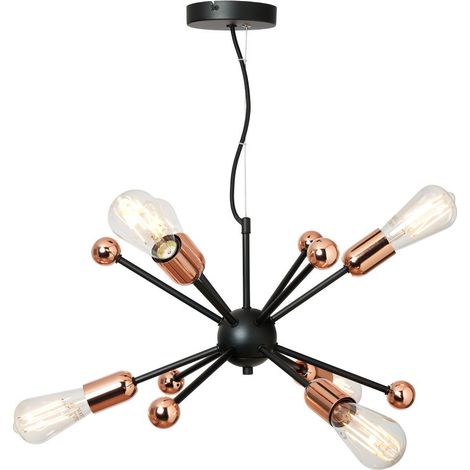 Litecraft Marcel Ceiling Pendant Industrial Styled 6 Light - Polished Copper Matte Black (1/5)