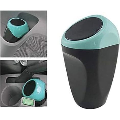 Mini poubelle en plastique pour voiture, 16 x 8 cm, idéale pour une utilisation en voiture, au bureau ou à la maison (bleue). (1/5)