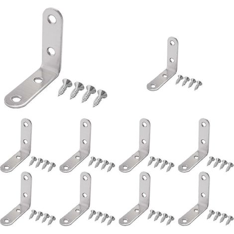 Lot de 10 équerres décoratives robustes en forme de « L » de 50 x 50 mm avec vis, pour étagère ou fixation murale. (1/5)