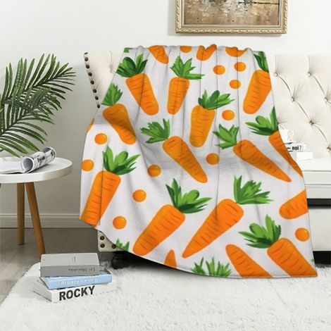 Manta de Pascua con estampado de zanahorias de dibujos animados: una manta de franela suave y ligera, ideal para sofás, camas y oficinas el complemento perfecto para la decoración de Pascua.
