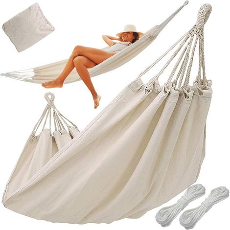Grand hamac - 200 cm x 80 cm - Coton - Supporte jusqu'à 200 kg - VitWhite (1/5)