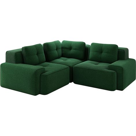 Divano modulare angolare verde in velluto a coste, senza montaggio, design antiscivolo (1/5)