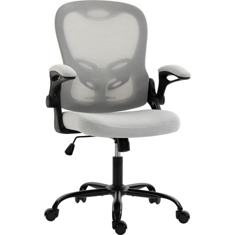 Chaise Bureau Ergonomique, Fauteuil de Bureau Maille, Accoudoirs Relevables, Hauteur Réglable, Fonction Bascule, Gris (1/5)