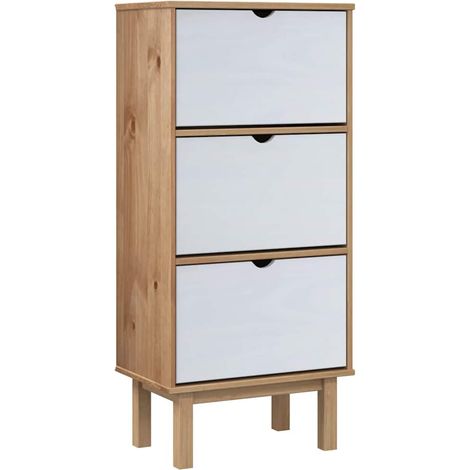 Shoe Cabinet OTTA with 3 Drawers Brown&White Solid Wood Pine vidaXL