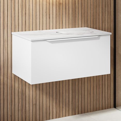 800mm Countertop Bathroom Vanity Unit Wall Hung Furniture Soft Close White (1/5)