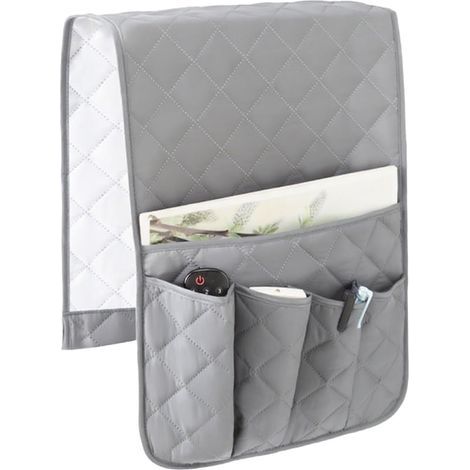 Storage Bag with 5 Pockets for Sofa Armrest and Recliner, Waterproof Hanging Organizer for Sofa Armrest, Remote Control, Address Book, Magazines, Books (Grey) (1/5)