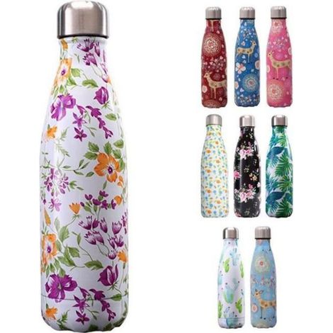 Bouteille Isotherme - Acier Inoxydable 304 - 500 ml - Double Paroi Sous Vide - Blanc Fleuri - 1 Pièce (1/4)