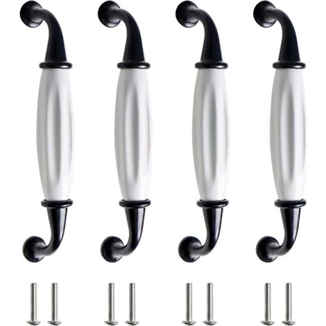 4 Pcs Poignée Céramique Ancienne Meuble D'armoire Céramique Noir Blanc Poignée Tiroir Alliage Zinc (1/5)