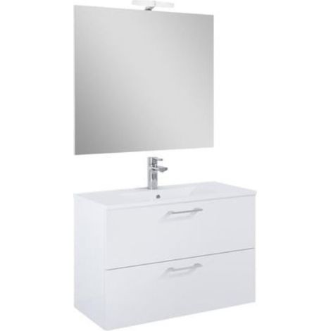 Set complet avec miroir et éclairage LED - Lea - Vasque en céramique - 81,4 cm × 55 cm × 41,7 cm - Blanc (1/5)