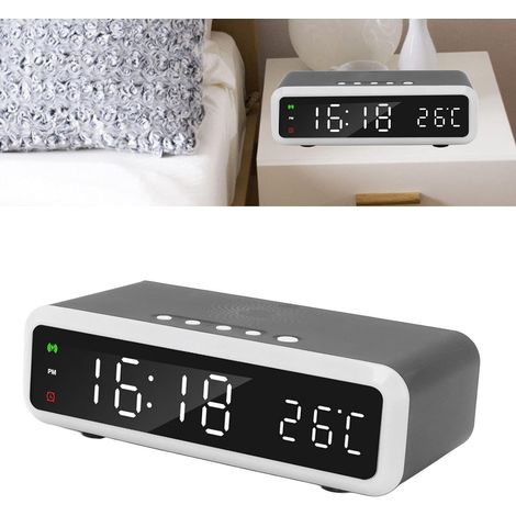 Réveil, Chargeur de Réveil Numérique 15 W, Radio-réveil Multifonction avec Variateur à 4 Niveaux, Affichage LED de L'heure, de la Date, de la Température, Minuterie pour Chambre (Noir) (1/5)