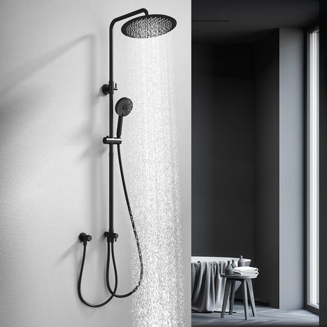 Regendusche Schwarz Duschsystem ohne Armatur, 300mm Rund Regendusche Edelstahl Duschset, Höhenverstellbar, 3 Strahlarten Duschkopf, Duschsystem, Duschsäule Duschset für Dusche (1/5)