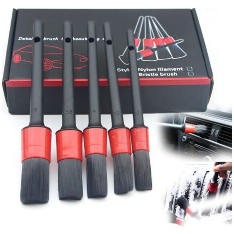 Pinceau de Détail, 5pcs Auto Detailing Brush Set, Cleaner Brush Set, Brush pour La Voiture Moto Roues de Nettoyage Automobile, Tableau de Bord, Intérieur, Extérieur, Bouches Daération (1/3)